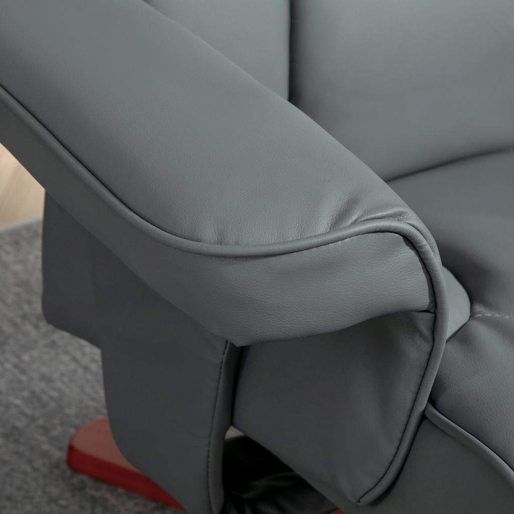 Faux Leather Manual Recliner and Footstool Set - Grey