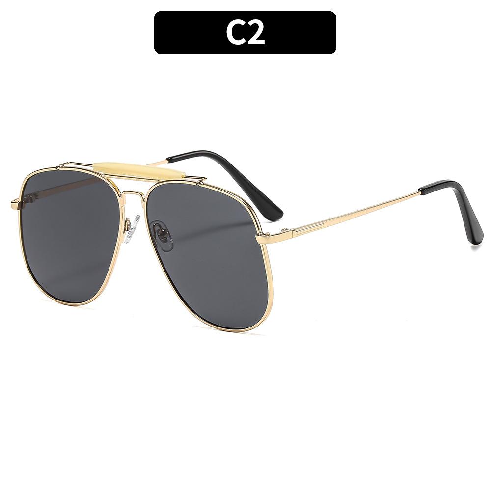 Women's sunglasses, men's and women's fashion large-frame double-beam metal sunglasses