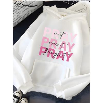 Hirsionsan Pink Letter Print Sweatshirt for Women 2023 New Winter Soft Casual Loose Warm Female Hoodies Fleece Ladies Clothes