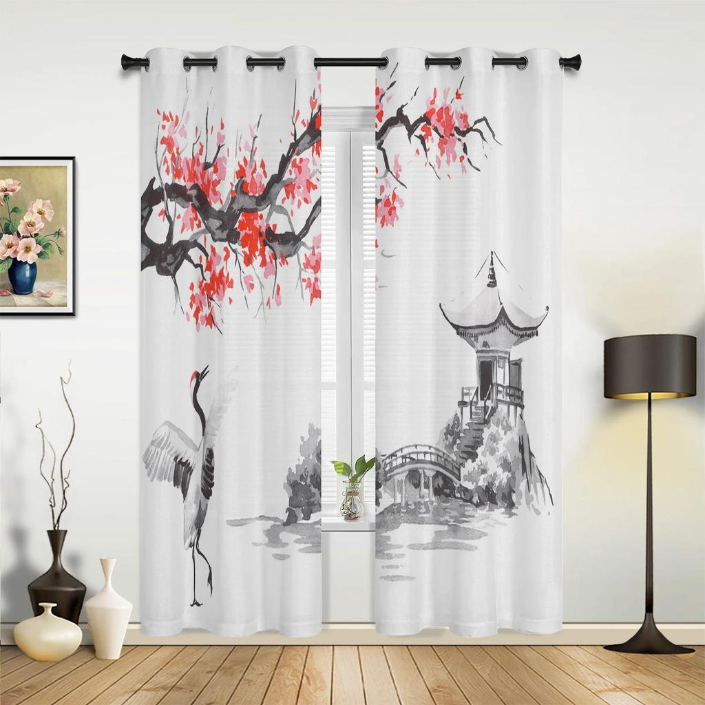 Pflaume Sonne Tuschemalerei Vorhänge für Schlafzimmer Wohnzimmer Vorhänge Küche Kinderzimmer Fenstervorhang Moderne Heimdekoration