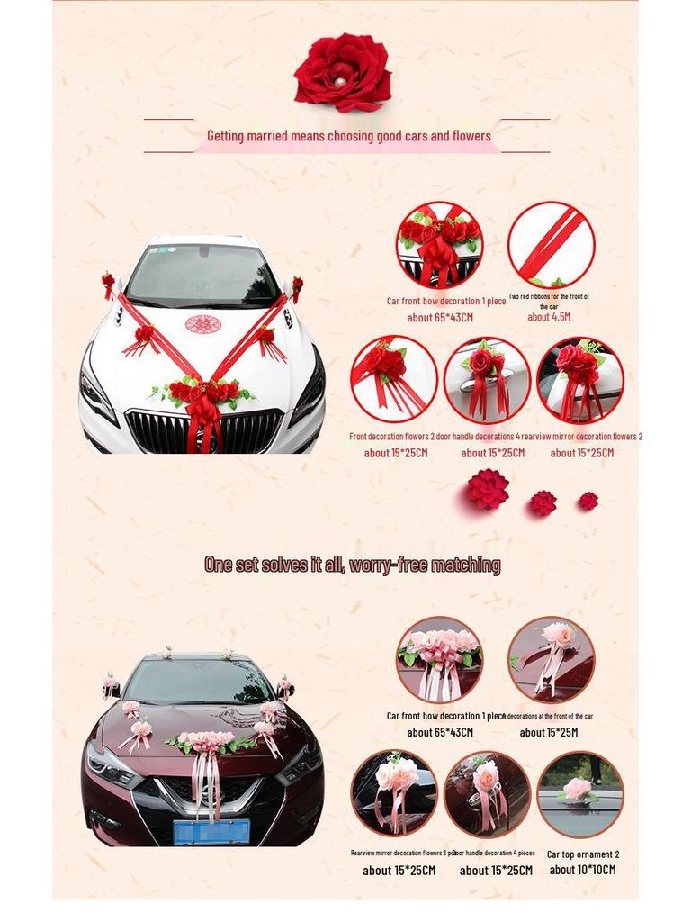 Wedding Car Decoration Set: Artificial Floral Arrangements & Main Car Flowers