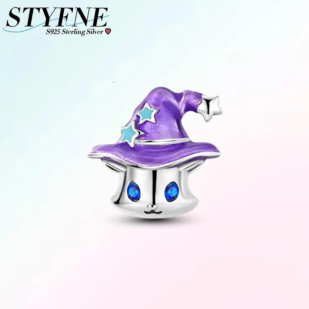 Copperhalloween Luminous Magic Hat Witch Black Cat Pumpkin Charm Bead Fit Original Brand Bracelet Jewelry Gift