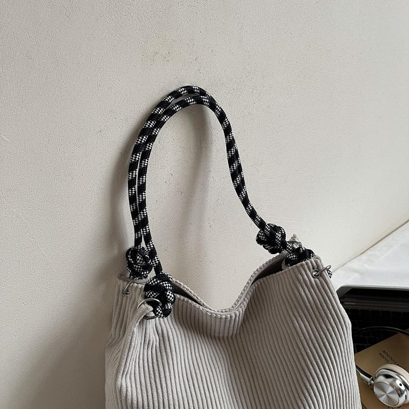 Vintage Large Capacity Corduroy Bag Women's Solid Color Underarm Shoulder Bag