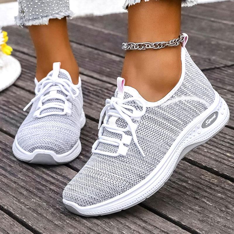 

Fashion Spring Autumn Thick Sole Sneakers Women 2025 New Soft Sole Breathable Casual Shoes Woman Comfort Non Slip Knit Sport Sneaker 42 42 светло-серый