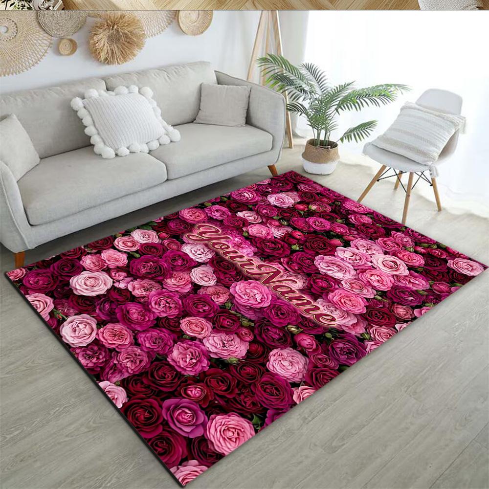 Rose Customized Name Area Rug Design for Hallway Foyer Dormitory Decorate Room Antislip Carpet Office Home Decor