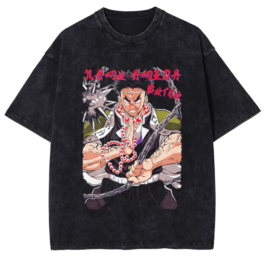 Anime Demon Slayer Tokitou Muichirou Graphic Washed Tee Men Casual Loose Tshirts Manga Cotton T Shirt Harajuku Male T-shirt