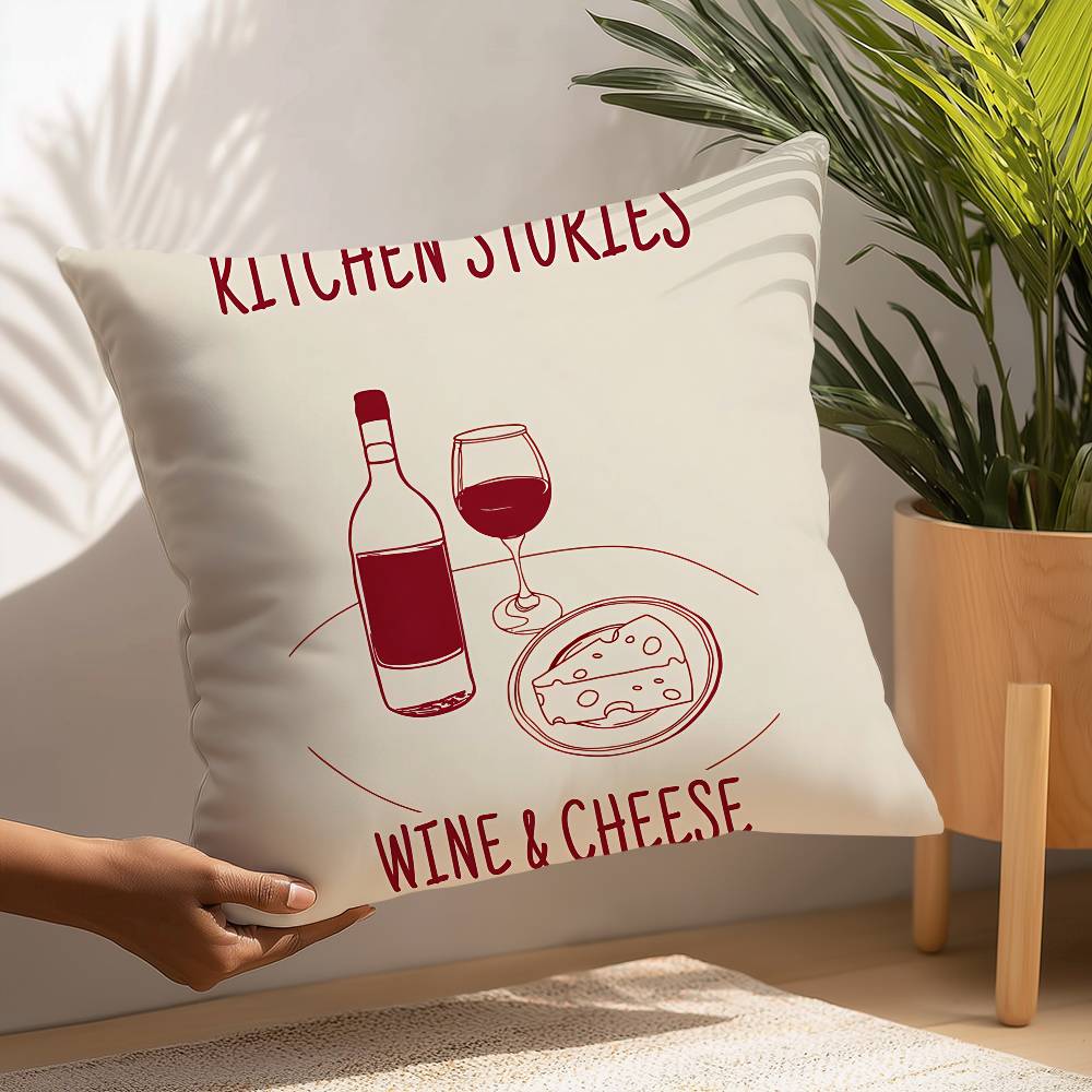 Mokkakanne Kaffee Pasta Liebhaber Wein Käse Kissenbezug Plüschstoff Weicher Kissenbezug Zweiseitiger Druck Kissenbezug Haushalt