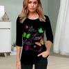 Womens Blouse 3D Plastic Flowers Printing Flower Half Sleeve Tops Summer Casual Tops Printed Round Neck Half Sleeve T Shirt
