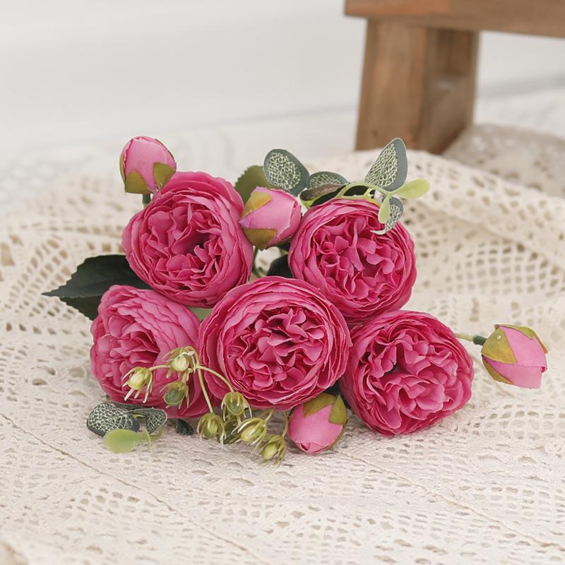 Tenvity Peony Artificial Flowers Silk Rose Bouquet Vase for Home Wedding Garden Decor Fake Plants Christmas Garland Material