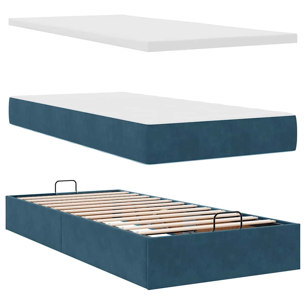 Ottoman Bed with Mattress Dark Blue 80x200 Cm Velvet