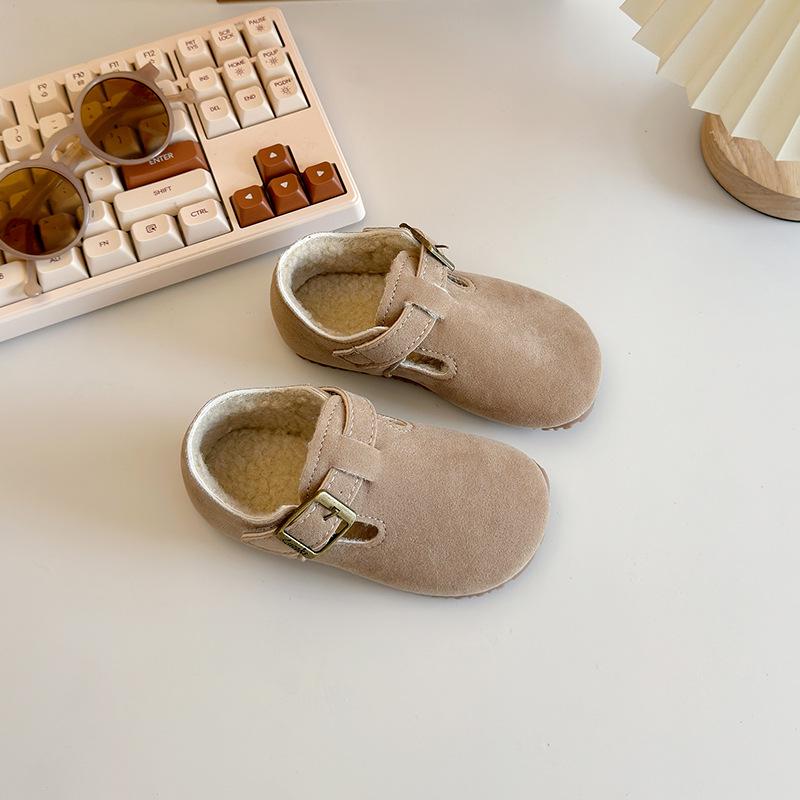 Children's Winter 2025 Cotton & Leather Shoes – Soft Sole, Fleece-Lined Birkenstock Style for Boys & Girls