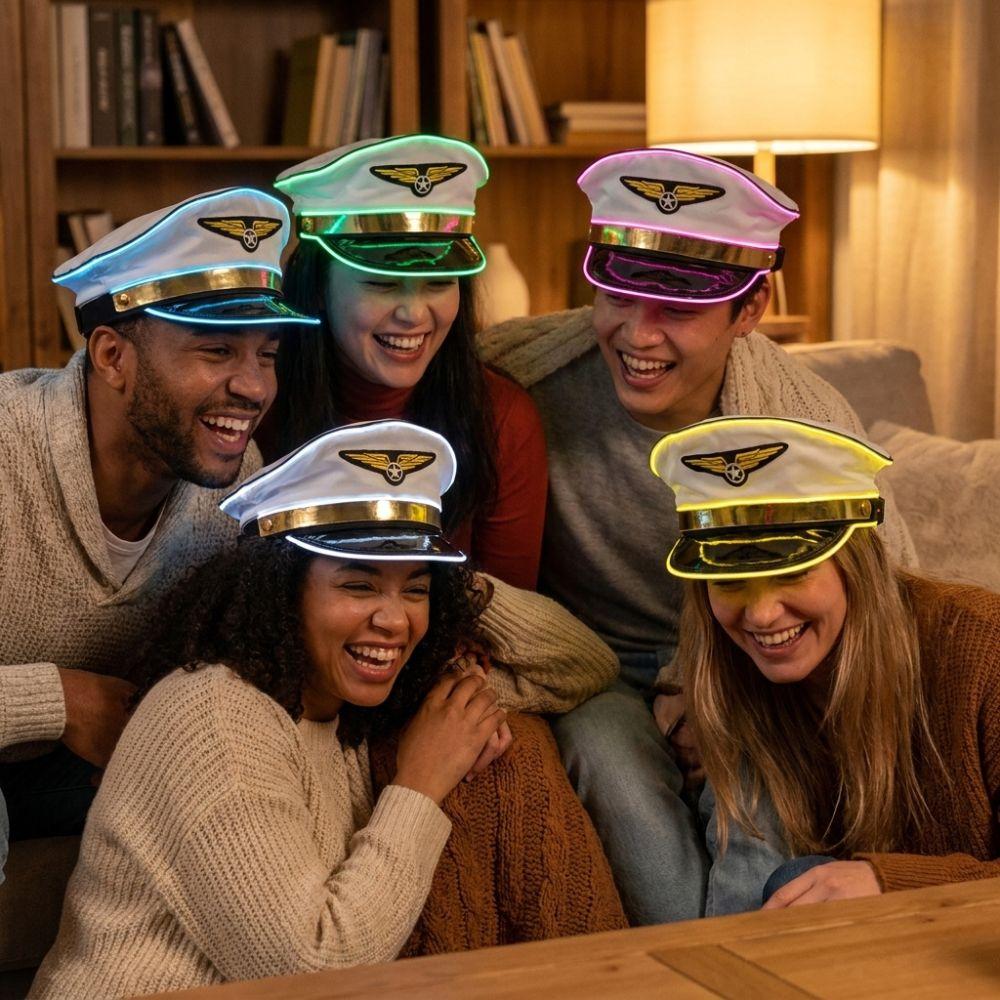 Boost Party Vibe LED Light Up Pilot Hat Adjustable Luminous Air Force Hat  Bar Concert