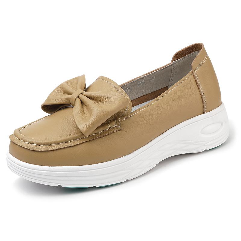 Fashion GKTINOO Women Wedges Platform Shoes Fashion Comfortable Sneakers Casual Slip-on Women's Loafers Soft Sole Genuine Leather Shoes