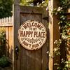 Happy Land Wooden Garden Sign Outdoor Wall Decor Rustic Wood Plaque Weather-Resistant Fade-Proof Hanging Plaque