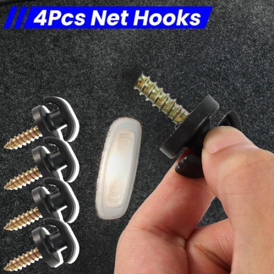 4PCS Rear Trunk Boot Cargo Net Envelope Net Clips Ring Screws Hook Tie Down Loop