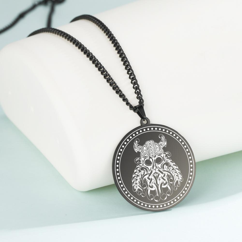 Viking Axe Helmet Pendant Tomahawk Necklace Odin Raven Slavic Amulet Norse Warrior Mythology Stainless Steel Jewelry