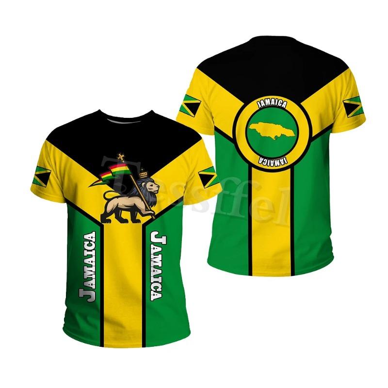 Tessffel Jamaica Lion Emblem Zomer Nieuwe Mode 3D Print Tops Tee T-shirt Mannen Vrouwen Korte Mouw T-shirt Streetwear Stijl-4