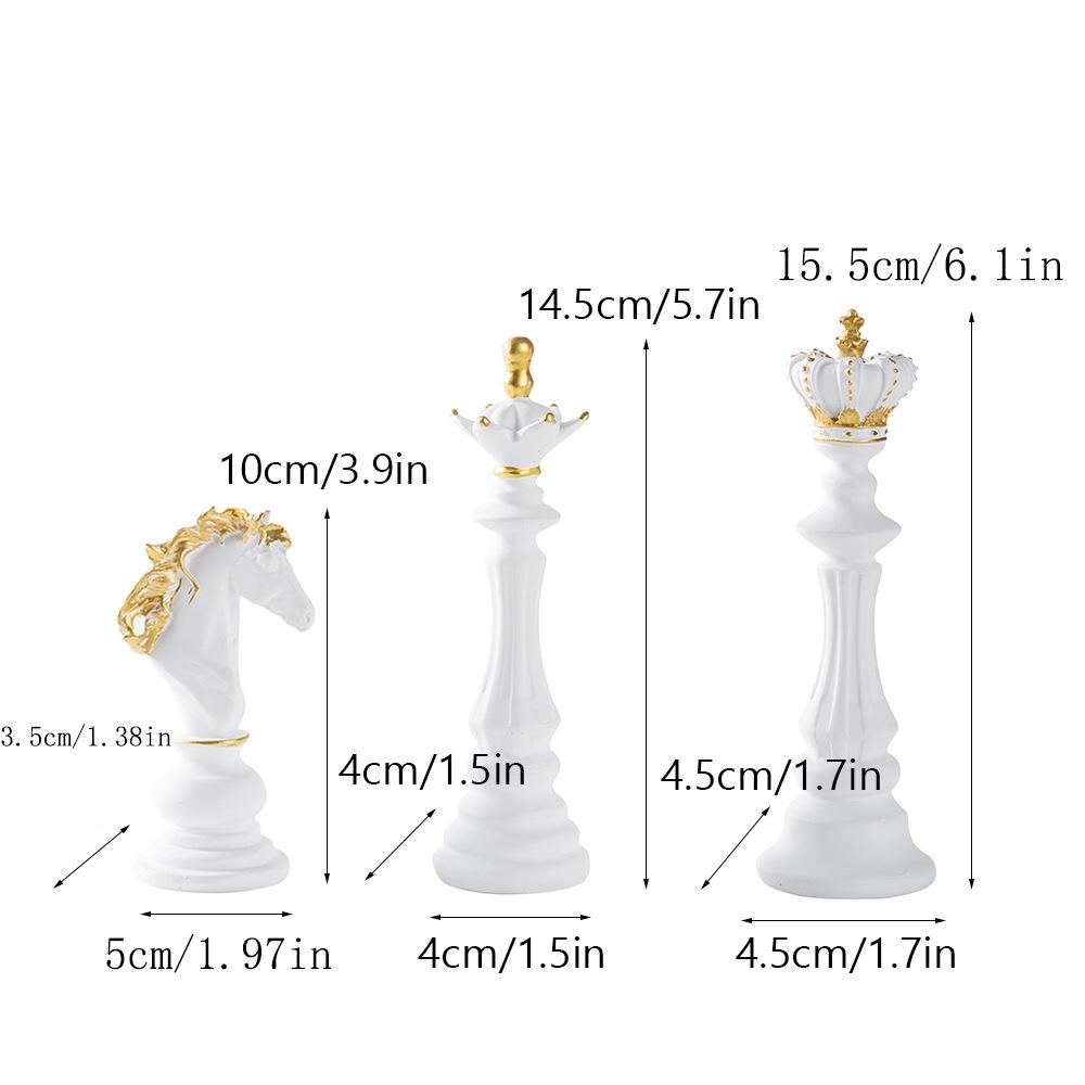 Small International Chess Resin Ornament - Desktop Decor with King, Queen & Horse Pieces