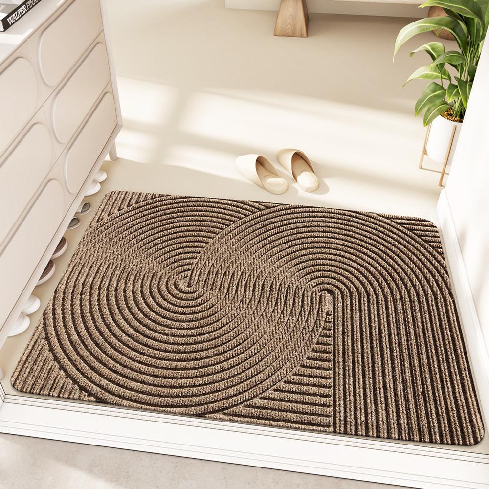 Modern Geometric Circle Pattern Door Mat - Brown Non-Slip Absorbent Indoor Rug for Home Entrance Bedroom Kitchen Decor Carpet