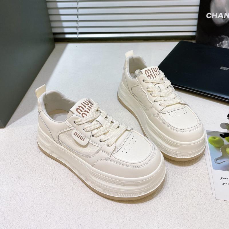 Thick-soled heightening leather little white shoes versatile women's sports and leisure shoes spring new round head board shoes