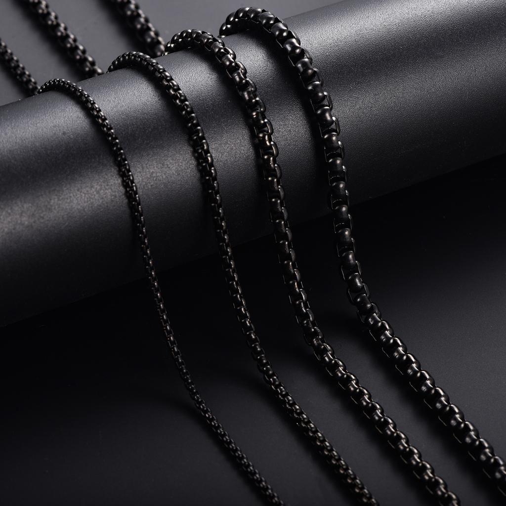 2/3/4/5mm Men's Black Plated Stainless Steel Square Rolo Box Chain Necklace for Women Men Metal Choker Jewelry Gift Accessories