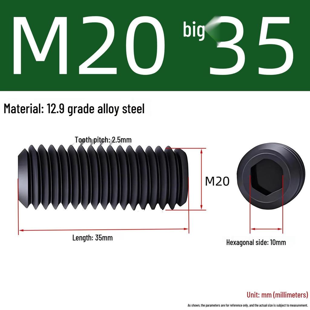Grade 12.9 Hex Socket Headless Set Screw (M3-M16)