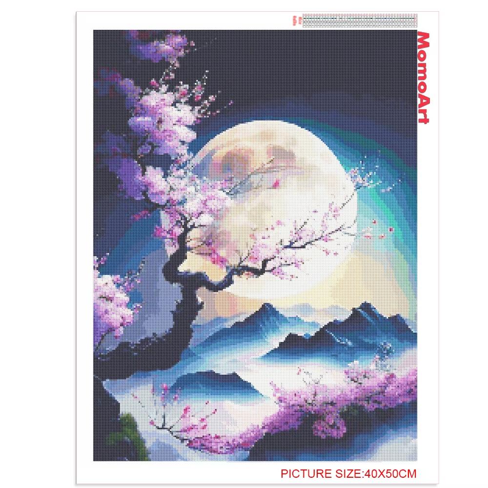 Diamond Embroidery Moon Landscape Needlework Mosaic Tree Flower Painting Night Cross Stitch Home Decor