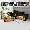 3pcs Halloween Pumpkin Monster Duvet Cover Set without Core Quilt Cover with 2 PillowcasesSoft and Machine Washable