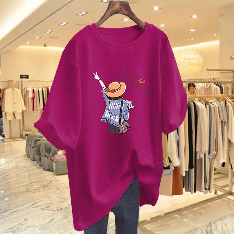 2025 Women's Korean Style Loose Fit Cotton T-Shirt: Casual, Simple Mid-Length Short Sleeve Top