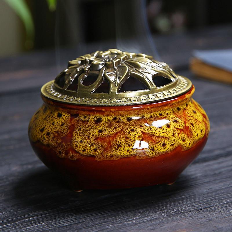 Resin Ceramic Incense Burner for Sticks, Cones Coils - Ice Crack Ge Ware Design