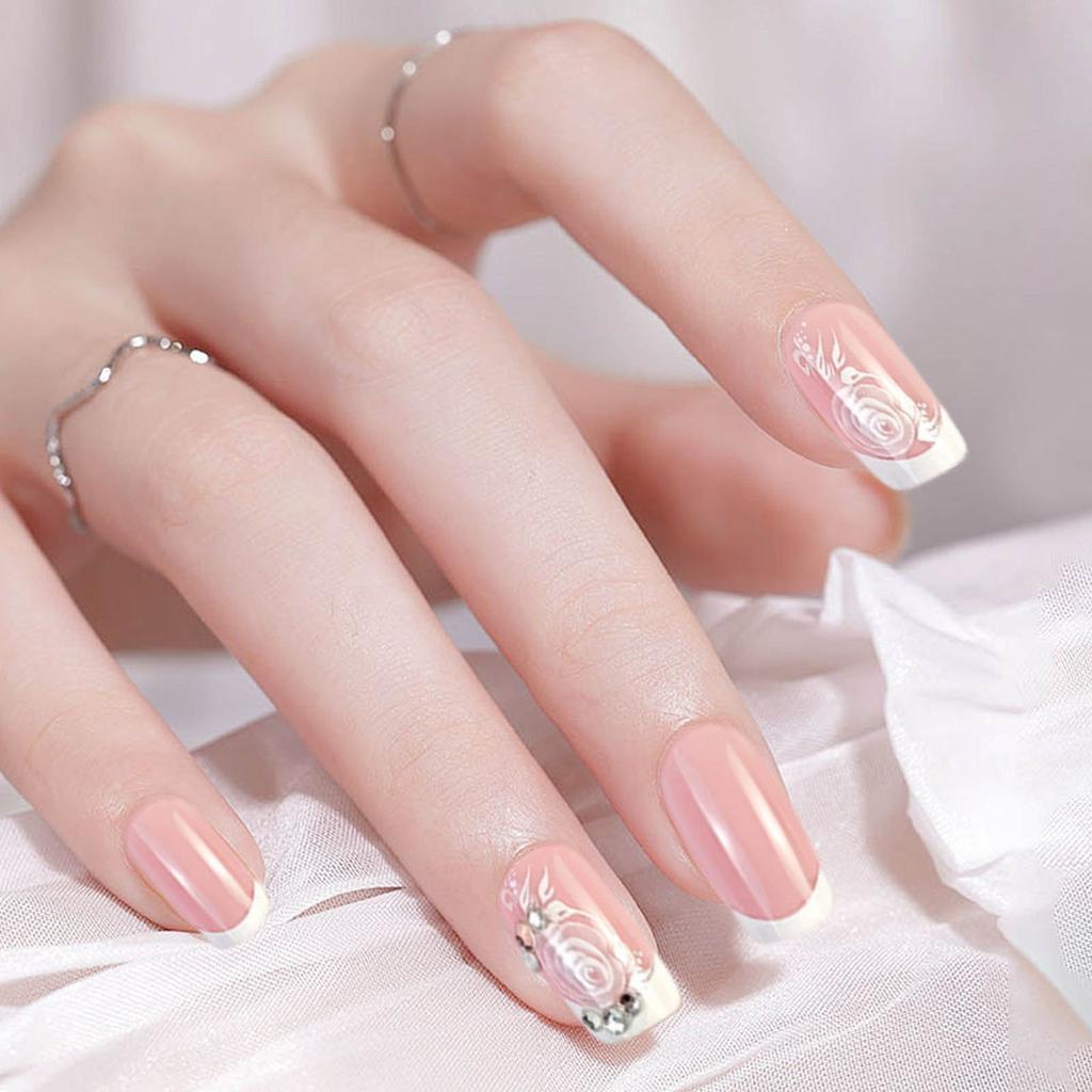 24pcs Nail Pieces Wearable Nails Ice Transparent False Nails