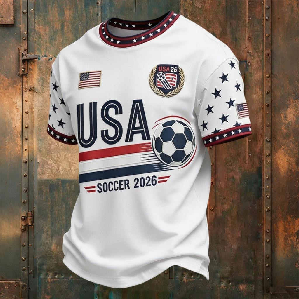 Men's Classic Crewneck T-Shirt with USA Football Print and Short Sleeves Suitable for Sports and Casual Wear Comfortable Fit