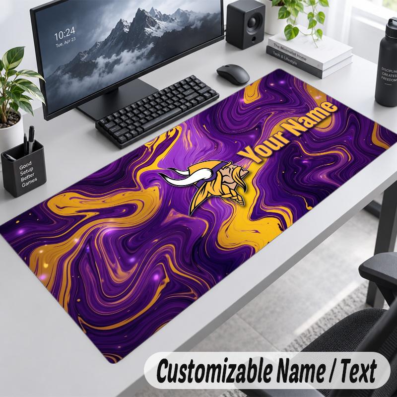 Minnesota Vikings Personalized Large Mouse Pad Custom Name Text Extended Desk Mat Gaming Mousepad