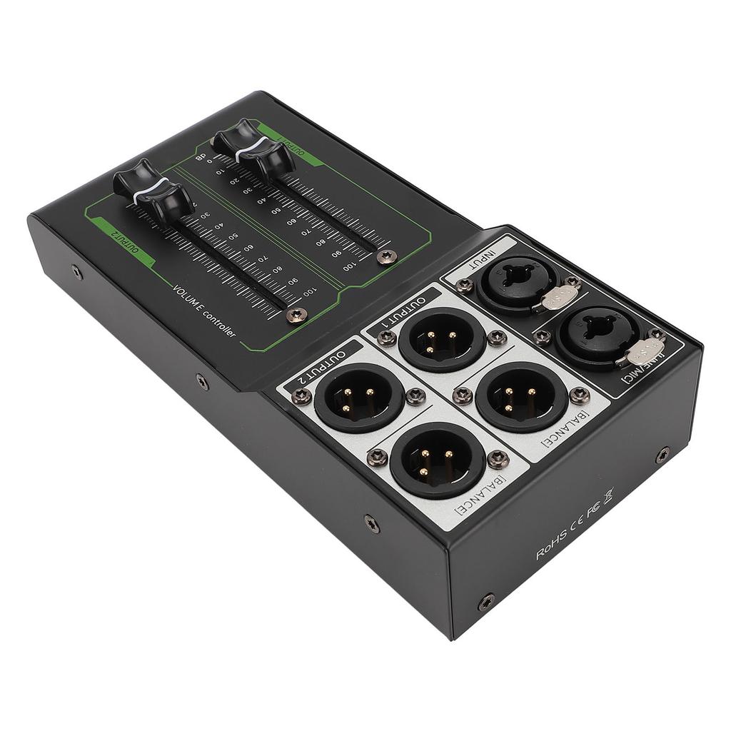 Passive Volume Controller, 1 in 2 Out Accurate Stereo Volume Controller, All Metal Lossless Passive Volume Control Box with Extended 70MM Fader, Plug