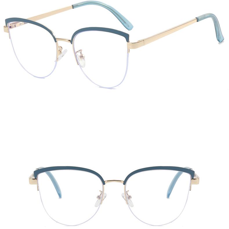 Women's Glasses Anti-Blue Light Fashion Personality Art Retro Cat Eye Metal Plain Glasses Driving Students' Street Shot Commuting Glasses