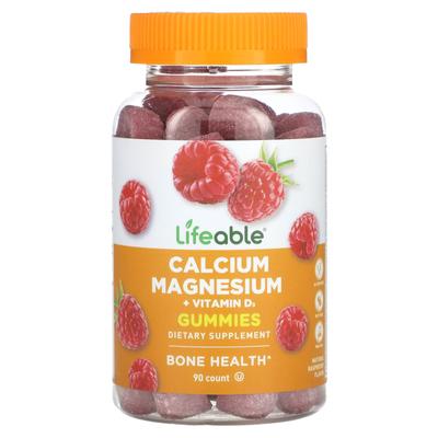 Calcium Magnesium + Vitamin D3 Gummibärchen, Natürlicher Himbeergeschmack, 90 Gummibärchen