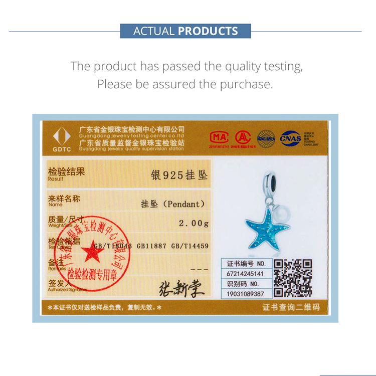 Bamoer 925 Sterling Silver Blue Starfish Hanging Beads Charm Fit Original 3MM Bracelet or Necklace DIY Jewelry