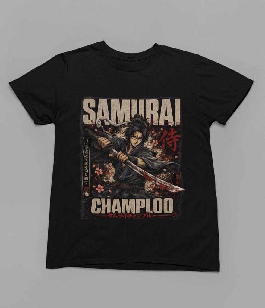 Samurai Champloo Illustration Tee | Anime Sword Warrior Vintage Poster, Fire Style / Streetwear / Japan Style / Unisex / 100% Cotton.