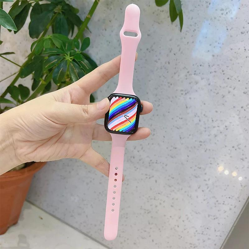 Slim Strap for Apple Watch Band 44mm 40mm 38mm 42mm Ultra 49mm Silicone Bracelet Correa iWatch Series 6 Se 5 4 3 7 8 45mm 41mm