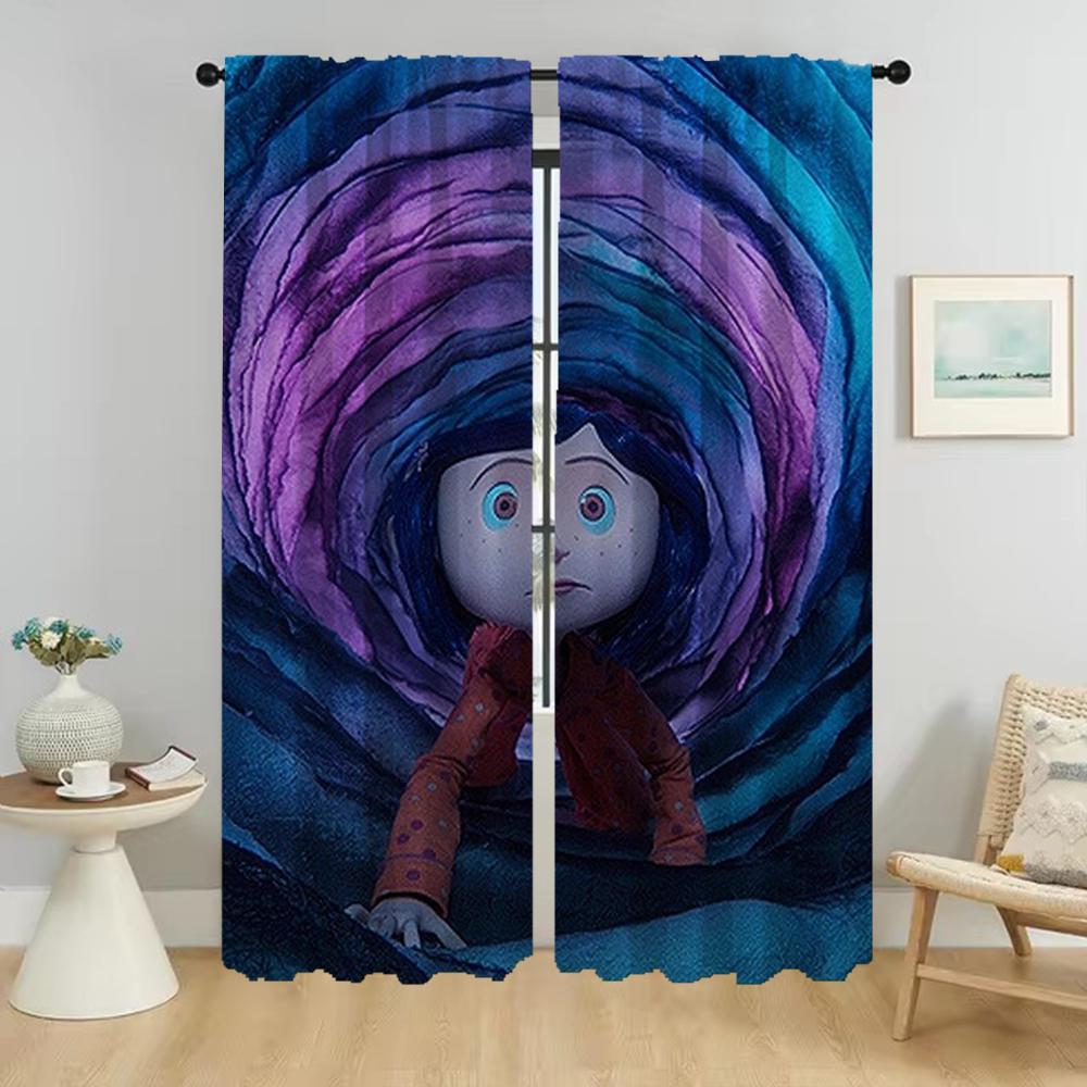 Coraline Elegant Room Curtains 2 Pieces Kitchen Curtains for Camera Living Room Curtain Halloween Decoration Shades Partition