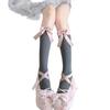 Female Pink Bow Tube Socks Pure Desire Girl With Single Shoes Calf Gray Stockings Beige Stacking Socks