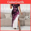 Elegantes Slip-Kleid mit Schmetterlingsdruck und Schlitz für Urlaub und Strandmode