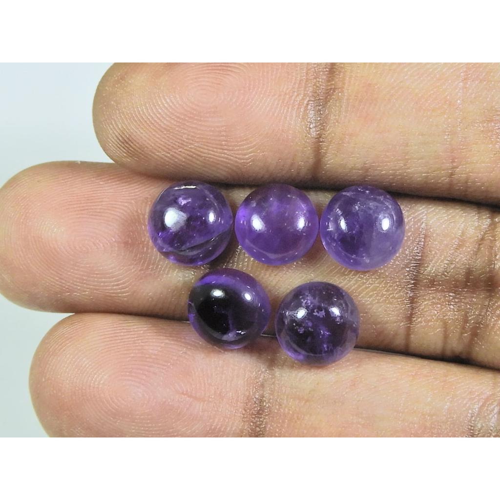 9MM Natural Amethst Ring Size Round Cabochon Loose Gemstone 5Pcs Lot 14Cts. A-462
