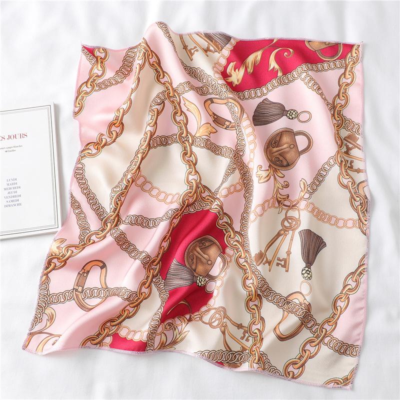 1111 New Spring and Summer Small Square Scarf Women's Fashion Versatile Trendy Brand Small Square Silk Scarf Printed Chain Scarf Decorative Scarf