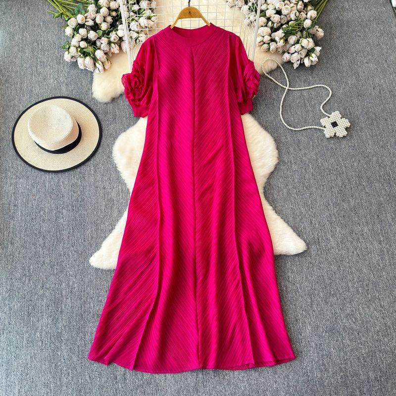 Sanzhai Ruched Fancy Dress Women's Plate Flower Loose Slim Looking French Plus Size Dress Elegance Elegant Long Dress