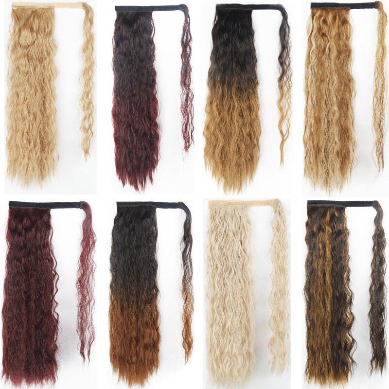 Lockiges langes Pferdeschwanz-Synthetik-Haarteil zum Aufwickeln, Clip-Haarverlängerungen, Ombre-Braun-Pferdeschwanz, blondes Haar