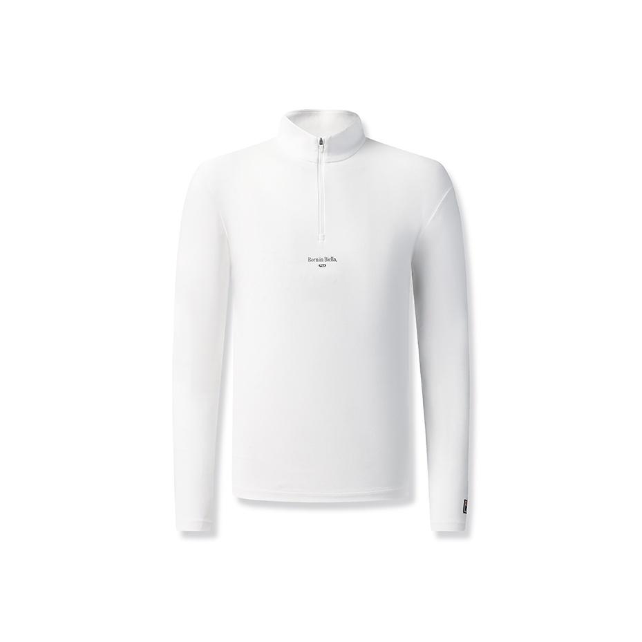 Fila Tennis Casual Sport Simple Half-Zip Knitted Long Sleeve T-Shirt Men Tops Jade-White A11M543203FWT
