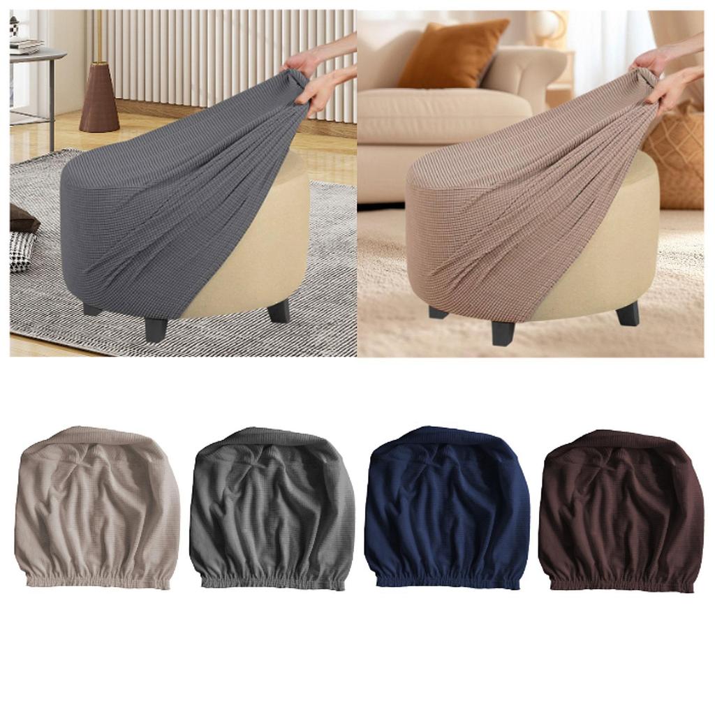 Stretch Ottoman Slipcover Wrinkle Resistant Round Stool Cover for Home Furniture Protection