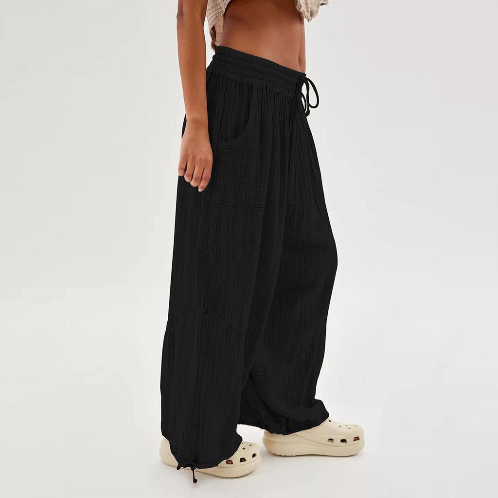 2023 Bestselling Women's Casual Solid Tie-Up Wide Leg Pants with Pockets