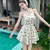 New French Style Elegant Women's Polka Dot Halter Neck Mini Dress with Back Bow Tie Sleeveless A Line Waist Casual Summer Party Summer Short Dress